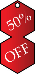 Modern Red Hexagon 50% OFF Discount Tag PNG – Promotional Sale Label, Special Offer Sign for Marketing and Retail Stores