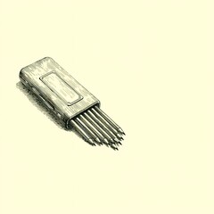 Open pencil box with multiple sharpened pencils – vintage sketch illustration