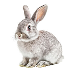 Obraz premium Adorable Grey Rabbit Sitting Isolated White Background, isolated on a transparent background