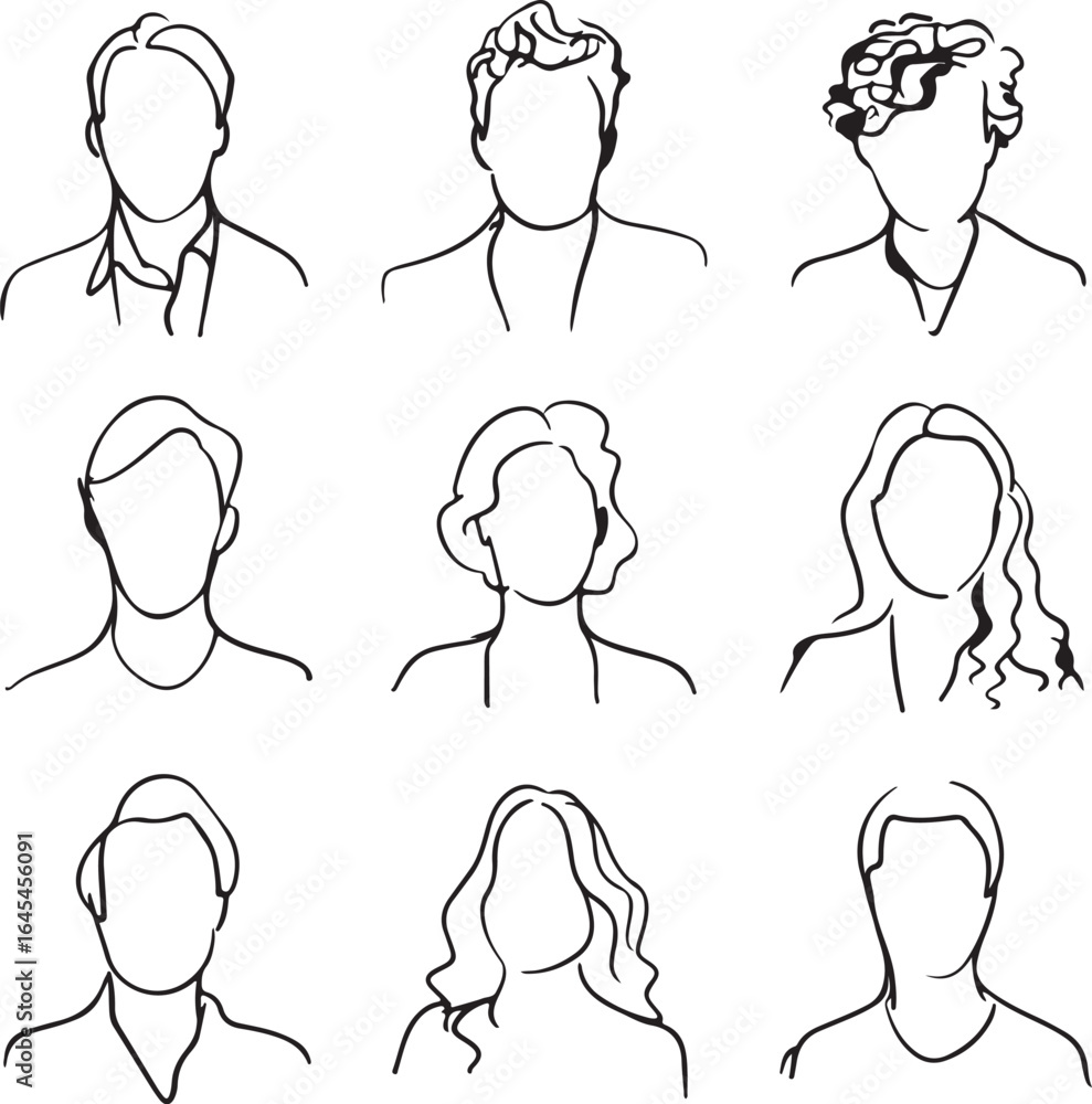 Aufkleber set of elegant abstract user profile avatars with smooth line art in a distinctive silhouette style 