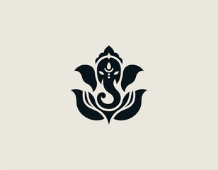 Fototapeta premium Black Vector Logo of Ganesha Head with Lotus Flower for Ganesh Chaturthi