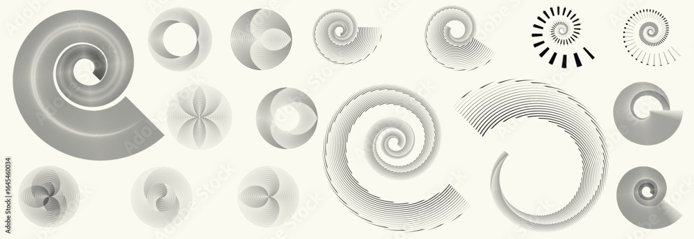 Poster collection of vector design elements. set of logos with lines, spirals and circles. various forms of