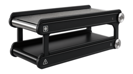 Double-layered belt conveyor with separate belts for simultaneous transport of different items in a manufacturing plant.