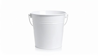 Minimalist white metal bucket with handle, perfect for household chores or industrial applications.