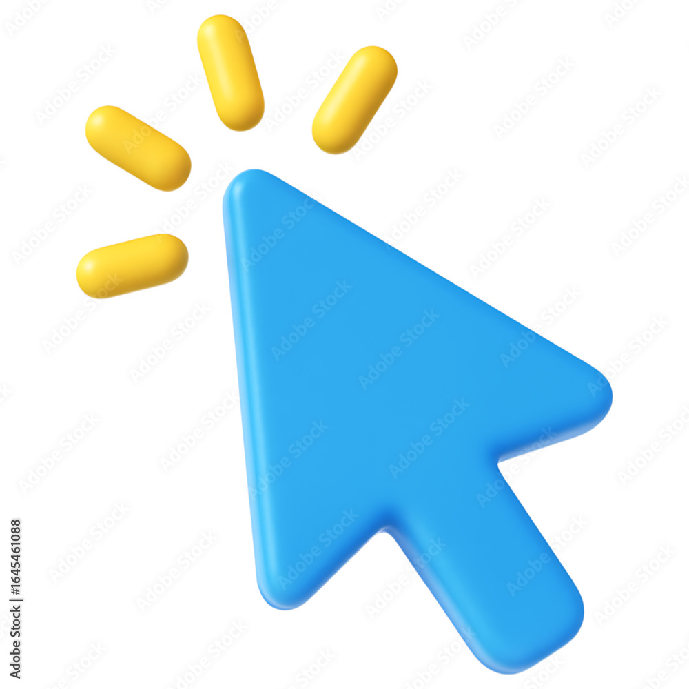 Fototapete clicking cursor icon in 3d style with yellow rays on transparent background for website ui ux design