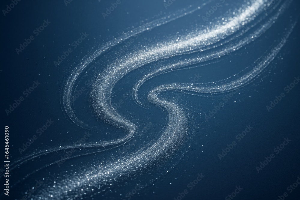 Poster abstract light wave trail in glitter effect on dark blue background, elegant flowing design with spa