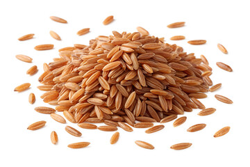 Obraz premium Discovering the rich texture and earthy tones of brown rice grains piled together, showcasing a natural ingredient perfect for healthy meals and culinary creativity brown, rice, grains, healthy, eatin