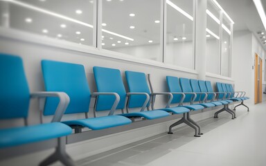 Fototapeta premium Row of Blue Waiting Room Chairs in a Modern Corridor image photo