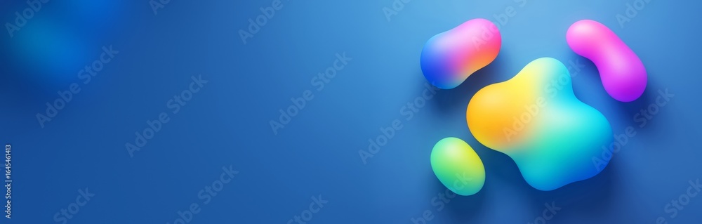 Poster abstract colorful fluid shapes on blue background with empty copyspace for modern design, poster, ba
