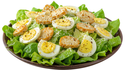 Fresh and colorful salad with vibrant greens, crisp toppings, and hard-boiled eggs elegantly presented for a light and nutritious dining experience  ingredients, healthy, meal, nutritious, lunch, gree