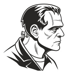 Frankensteins monster head with bolts isolated on white background