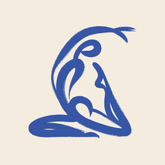 Kneeling woman abstract brush stroke minimal line art vector illustration