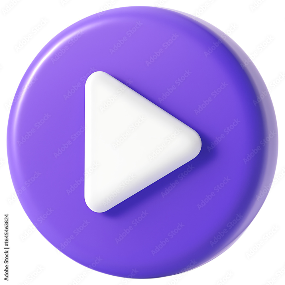 Fototapete purple play button with white triangle symbolizing media playback and entertainment on a transparent