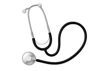 Black stethoscope lying on transparent background for medical concepts