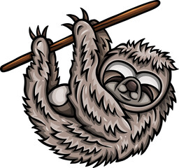 Cute cartoon sloth hanging branch © balabolka