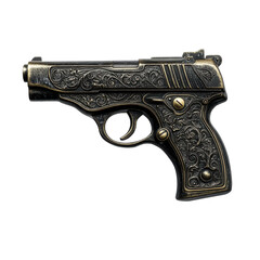 Ornate Engraved Handgun Black Background Antique Weapon, isolated on a transparent background