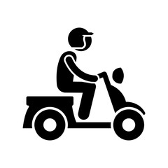 Stickman riding a scooter. Stick figure cartoon. Scooter riders wear helmets.