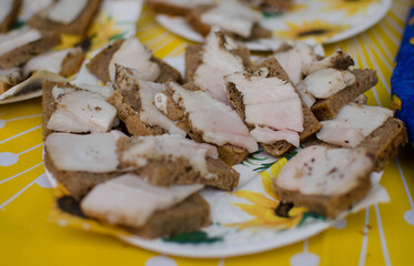 National Ukrainian dish: lard with bread