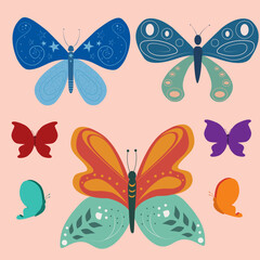 butterfly set. Butterfly sticker illustration set. Beautiful insects