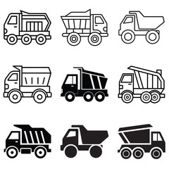 Flat Dump Truck Vector Set – Industrial Vehicle Collection
