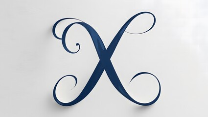 Stylish calligraphic letter X in deep navy blue with elegant swirls and flourishes. A beautiful cursive initial for a classic monogram, logo design, or decorative typography.