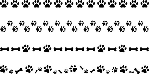 Black paw prints and bones border patterns vector