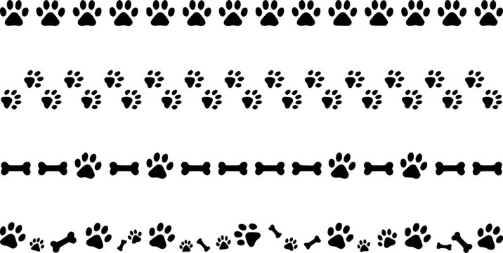 Black paw prints and bones border patterns vector