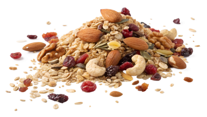 Delightful blend of crunchy nuts, wholesome oats, and vibrant dried fruits for a nutritious breakfast experience Generative AI