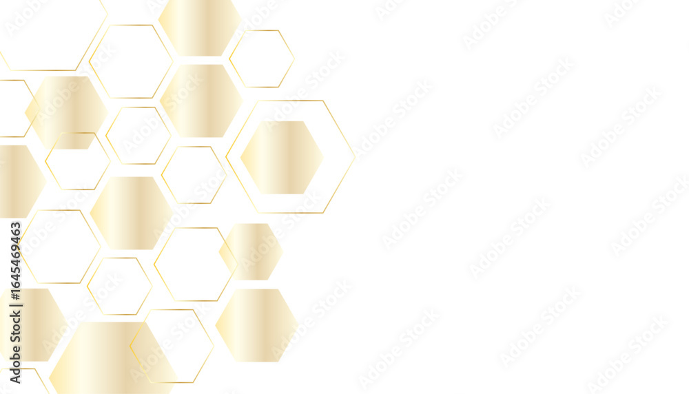 Poster geometric graphic hexagona golden background molecule and communication. big data complex with compo