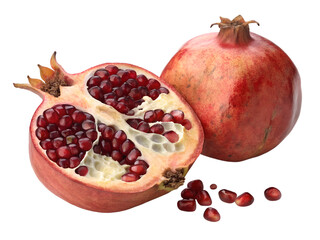 Sliced pomegranate reveals vibrant seeds and juicy interior highlighting nature's beauty and flavor in the heart of fall Generative AI