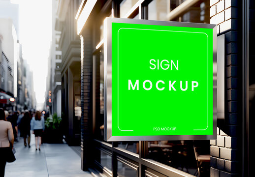 Square Facade Sign Mockup On Urban Building