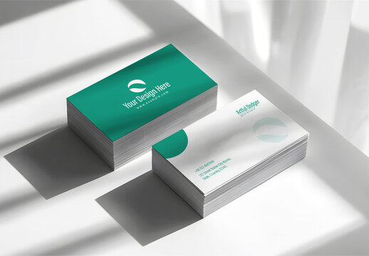 Stacked Business Card Mockup with Teal Accents