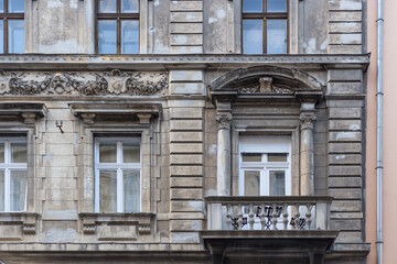 Vintage European building facade in Budapest Hungary