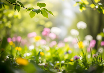 Fototapeta premium Spring Meadow Flowers Sunlight Green Nature