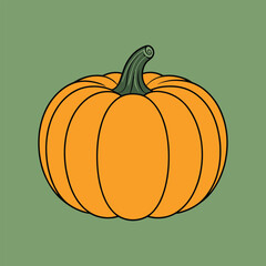Simple Orange Pumpkin Illustration on Green Background, Perfect for Autumn, Harvest, Thanksgiving, Halloween Designs, Greeting Cards, Decorations, Stickers, and Seasonal Artwork