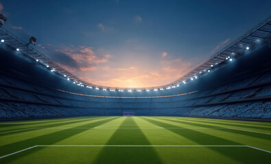 Intense American football player charges forward at sunset with fierce determination. Concept of American football, sports drama, motion, emotion, strength, and competitive energy.