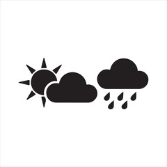 Weather Symbols Featuring Sun, Clouds, and Rain in Minimalist Design