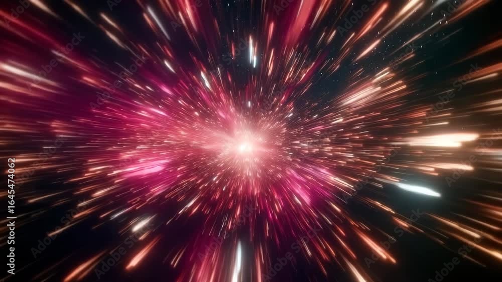 Poster abstract motion burst of light and color particles in fast explosion animation with high energy visu