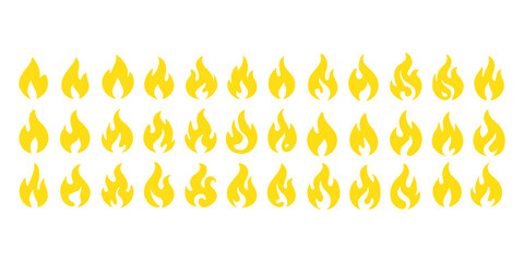 Big set of fire flame vector icons. Collection of fire and flame icons. Bonfire icons, flaming elements. Flame Editable Stroke Line Icons Classic silhouette flame. Black fire set isolated on Fire icon