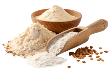 Natural flour varieties and seeds arranged artistically on a white background reflecting wholesome baking heritage and culinary tradition Generative AI