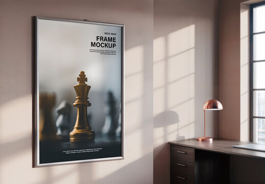 Modern Office Wall Frame Mockup with Natural Light