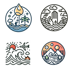 Fototapeta premium Nature illustrations representing water, landscapes, and climate themes 