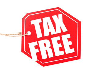 Red tax free tag isolated on transparent background