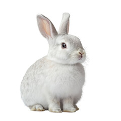 Obraz premium Adorable white bunny rabbit sitting on black background cute fluffy pet animal, isolated on a transparent background