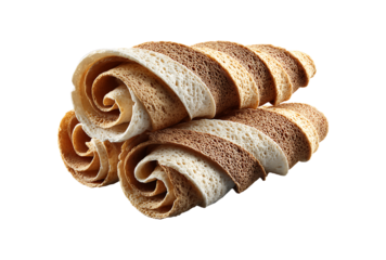 Set of Three Brown Striped Wafer Rolls, isolated on transparent background, PNG