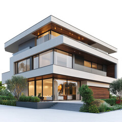 Modern Luxury Home Architectural Design Evening Lighting, isolated on a transparent background