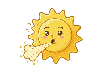 Cartoon Sun Character Blowing Wind Illustration