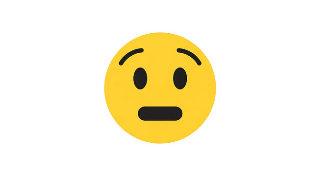 Bright yellow neutral face emoji with black oval eyes and flat mouth showing a blank or surprised expression.
