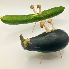 キノコの人が乗った精霊馬と精霊牛