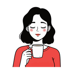 Relaxed woman enjoying coffee with closed eyes, morning calm